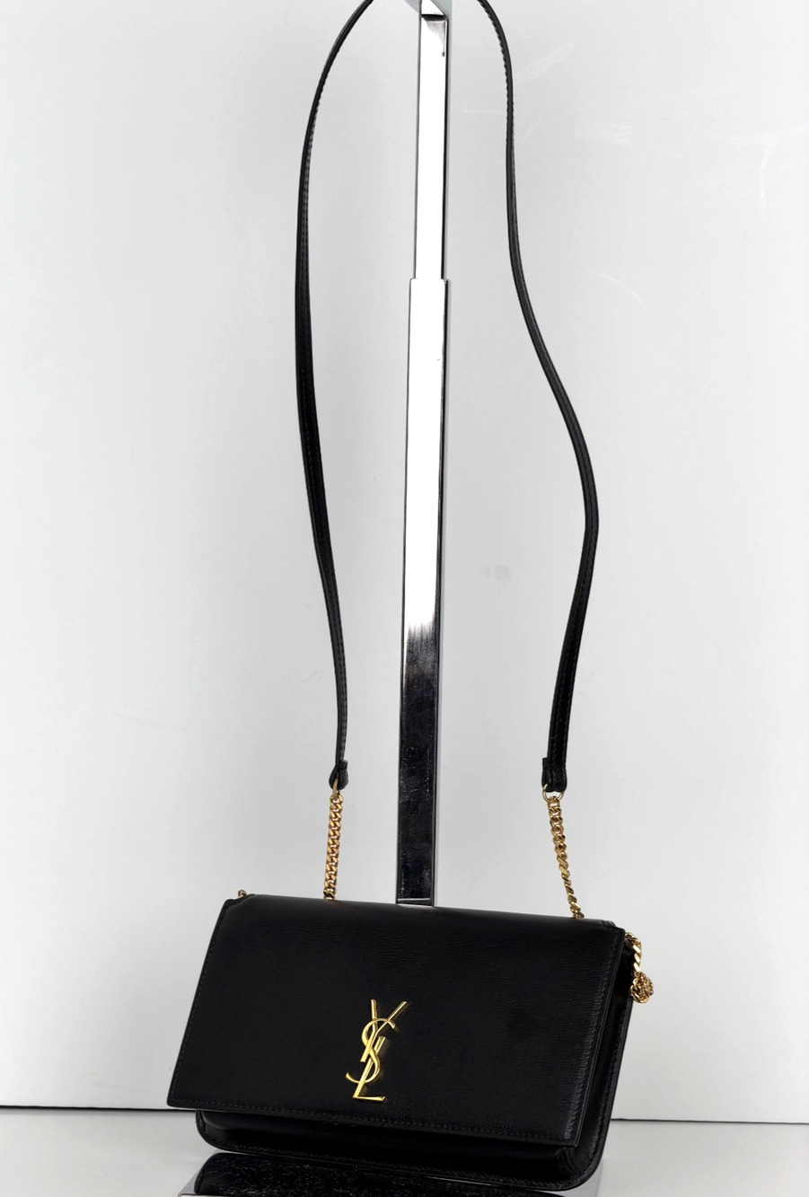 Saint Laurent Cassandre Phone Holder Crossbody Bag In Black Leather Gold HW S20